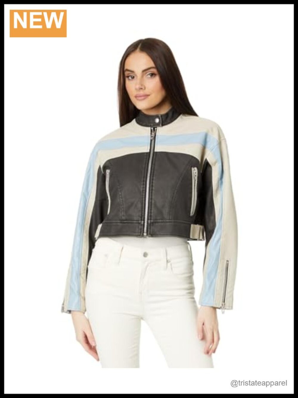 Vegan Leather Racer Moto Jacket Long Sleeve Zip Up Faux Leather